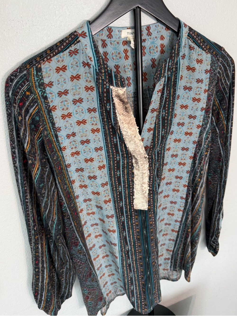 Anthropologie Tiny Devas Aztec Print Peasant Top Sequin Neckline Boho Size S - Picture 10 of 12
